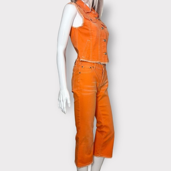 Vintage Y2K Escada Sport Two Piece Neon, orange, pant, vest, denim, set - Picture 5 of 9